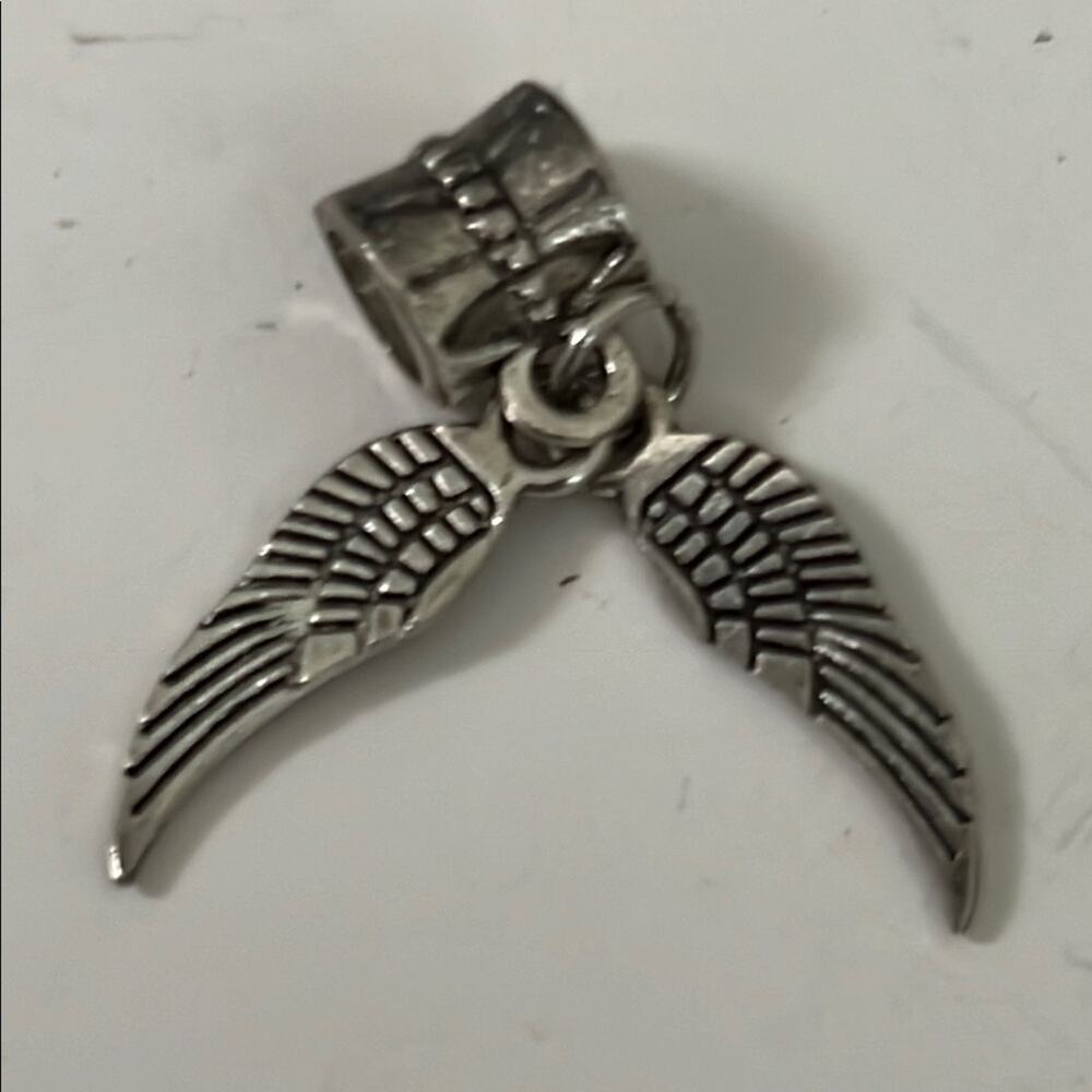 ANGEL WINGS DANGLE CHARM PENDANT SPACER SLIDER BEAD FOR EU SNAKE CHAIN BRACELET.